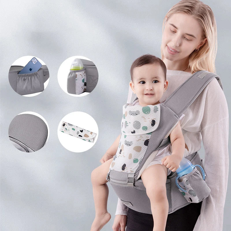 Newborn Ergonomic Baby Carrier Backpack with Hip Seat – Front Facing Kangaroo Wrap for Travel - I YAN