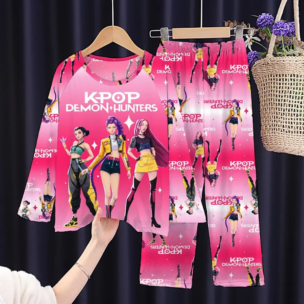 KPop Girls Pyjamas Suit Kids Pajamas Set Long Sleeve Girls Clothing 2pcs Children's Sleepwear Cartoon Boys Nightwear 3-14Y