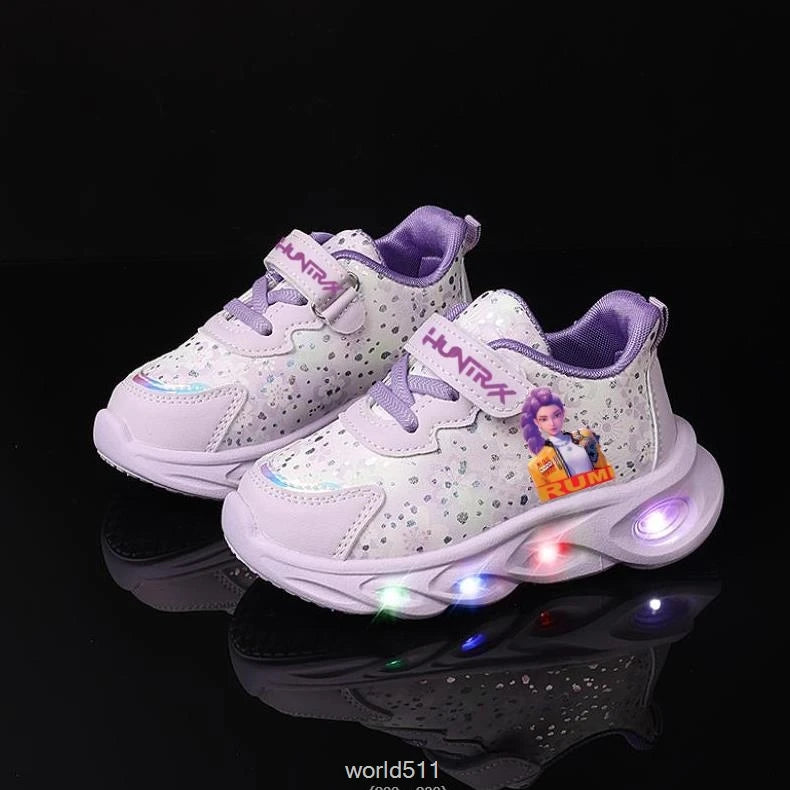 Children's LED Shoes Kpop Demon Hunter Light Up Sneakers Kids Mesh LED Shoes Flashing Lights Toddler Cartoon Sports Shoes Girls
