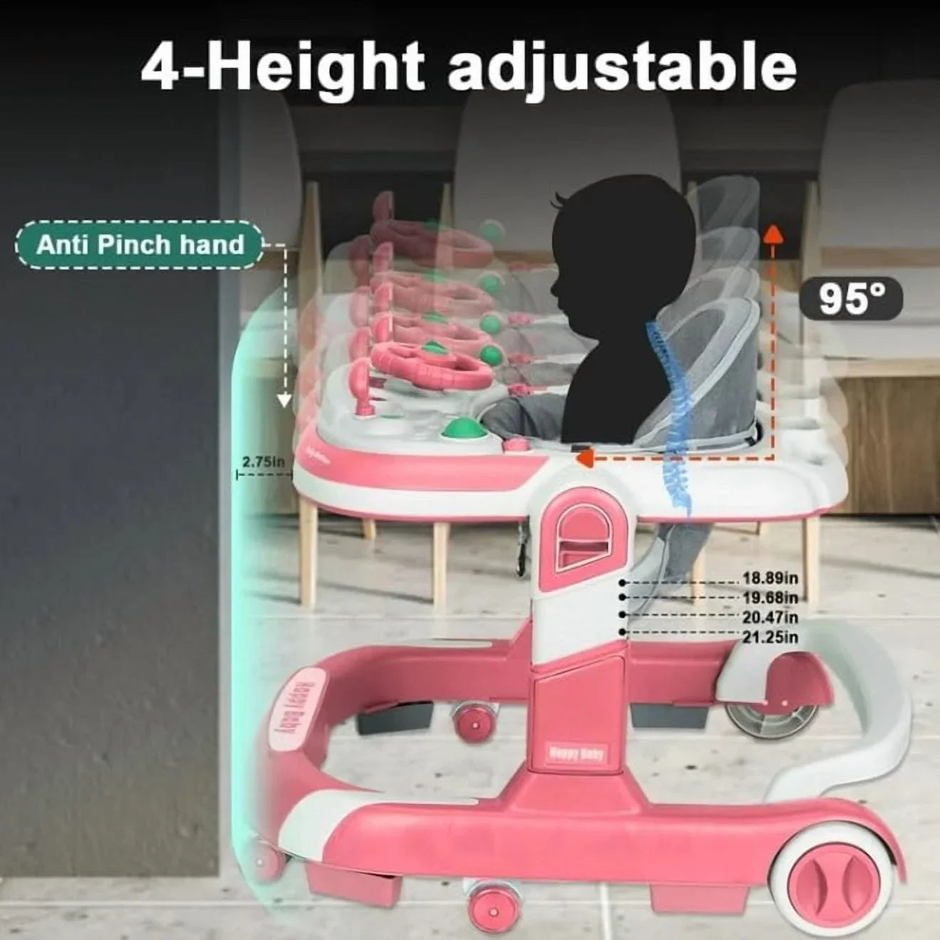 I YAN 5-in-1 baby infant walker with learning toy, anti-rollover design, multifunctional, without batteries, suitable for infants.