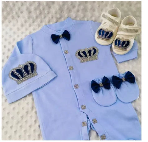 Luxury Newborn Baby Romper Set 4-Piece – Crystal Crown Layette for Photography & Coming Home - I YAN