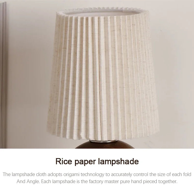 Retro LED Table Lamp Bedroom Fabric Pleated USB Study For Home Room Decor Desktop Decorative Ambiance Bedrooms LED Bedside Lamps