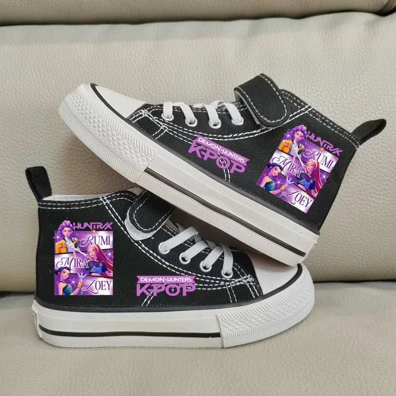 Children Casual Sneakers Girls' High-Top Canvas Shoes KPop Demon Hunters New Student Running Kids basket Shoes Rumi Tennis Shoes