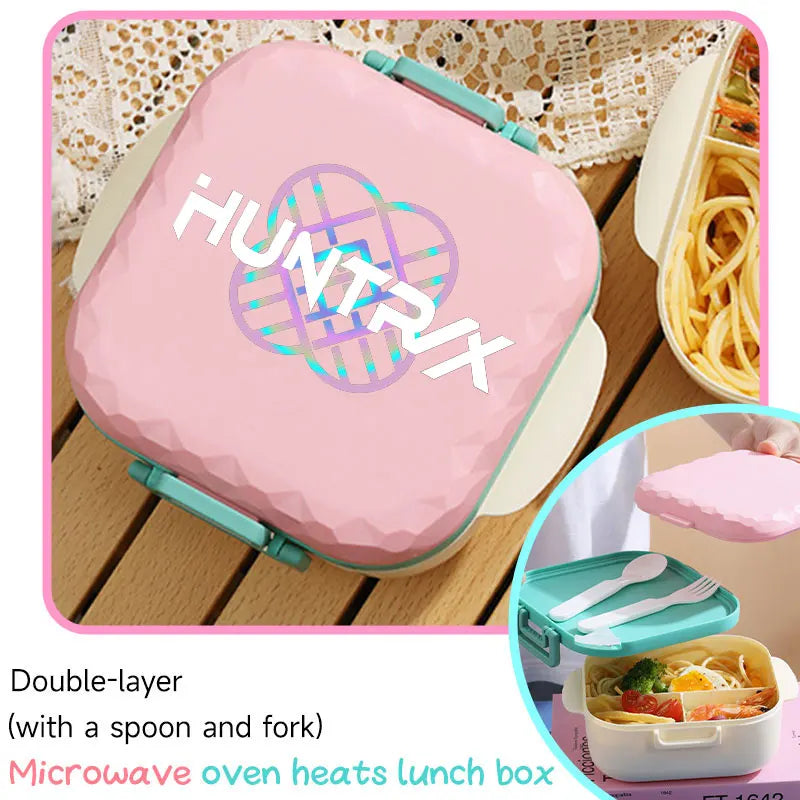 I YAN 800ml BPA-free lunch box with spoon and fork, microwave-safe, portable for students and office workers, featuring KPop design.