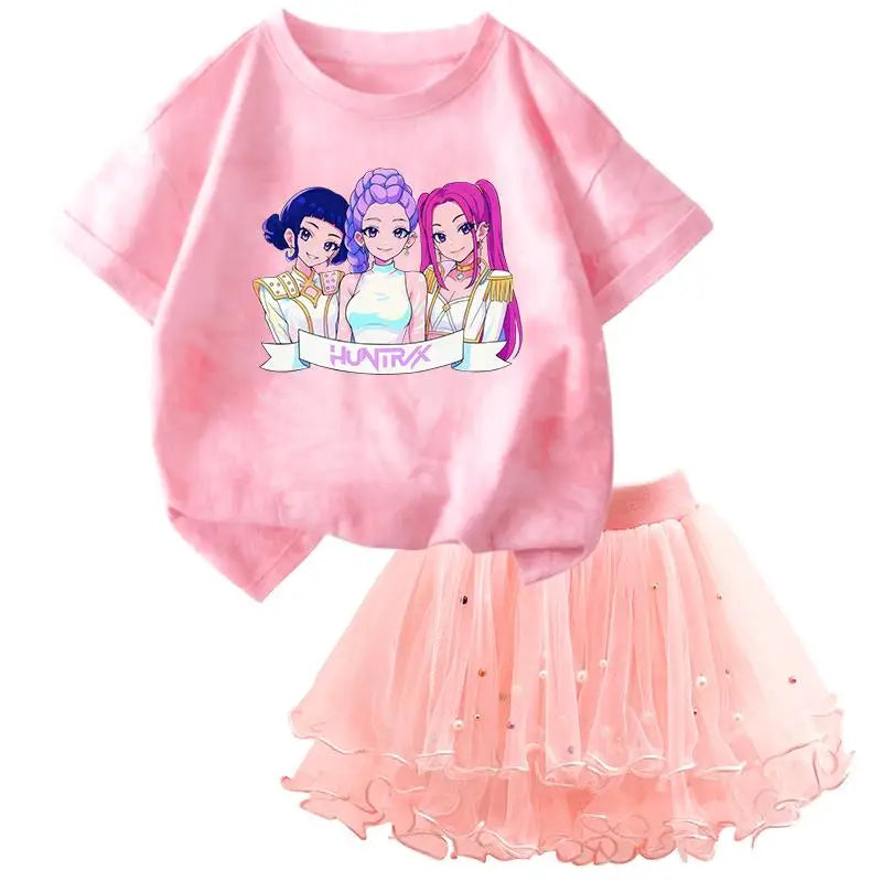 K-Pop Hunters Zoey Mira Rumi Kids T Shirt Summer Girl Outfit T-shirt +Tutu Skirt Princess Clothes Suit Party Clothing Set