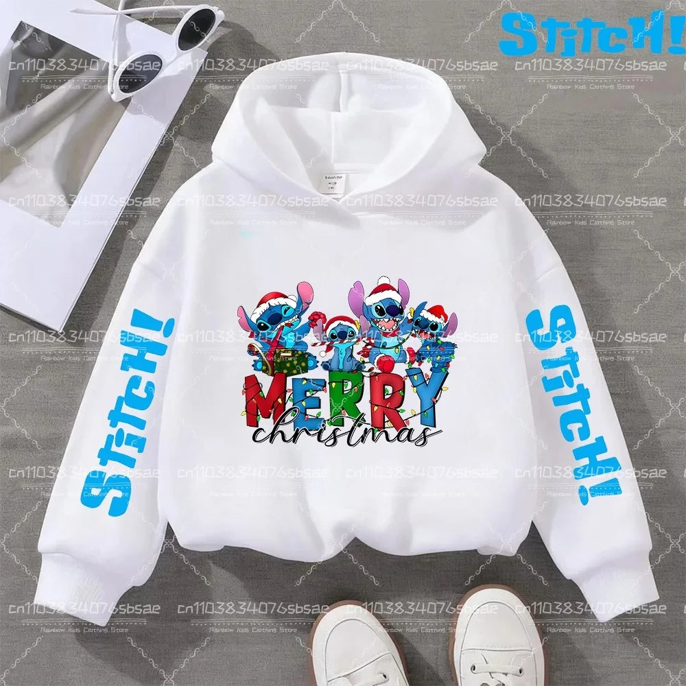 Disney Stitch Sweatshirts for Boys Girls Christmas Clothes Stich Print Hoodies Winter Pullover Outerwear Tops Children Clothing