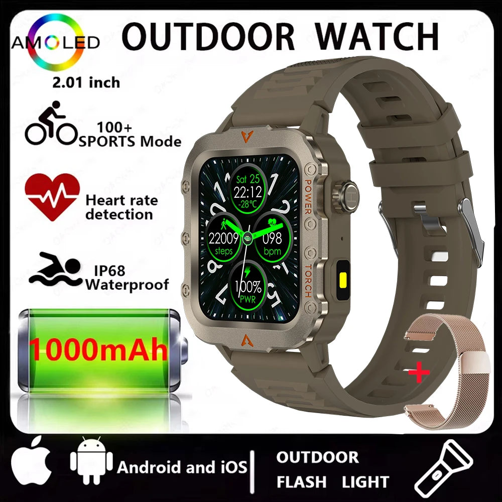 Men Smart Watch Bluetooth Call Sleep Heart Rate Health Monitor Outdoor LED Flashlight Waterproof Sports Watche For Android IOS
