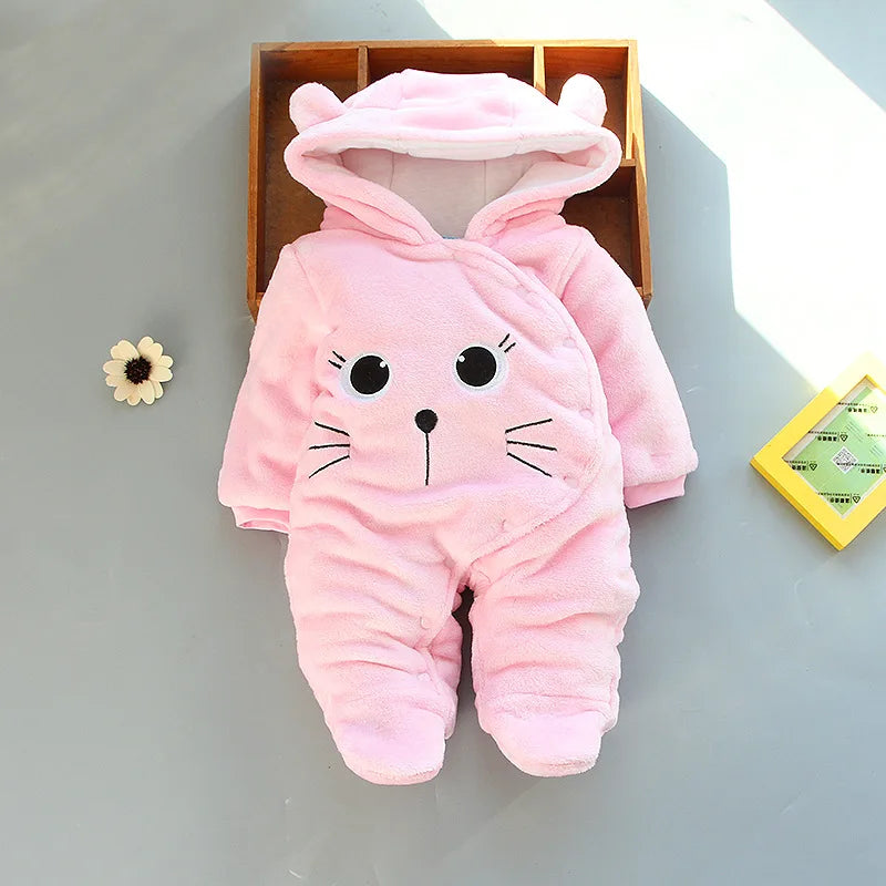 Autumn Winter Baby Boy Rompers Hooded Thick Cotton Newborn Jumpsuit Infant Baby Girl Overalls Toddler New Born Coat