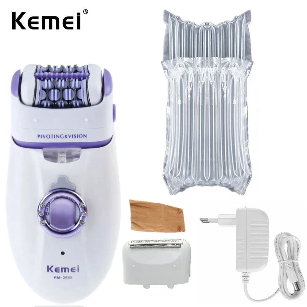 Kemei KM-2668 Lady Body Facial Epilator Rechargeable Shaver Shaving Women Hair Remover Electric Body Depilation Machine