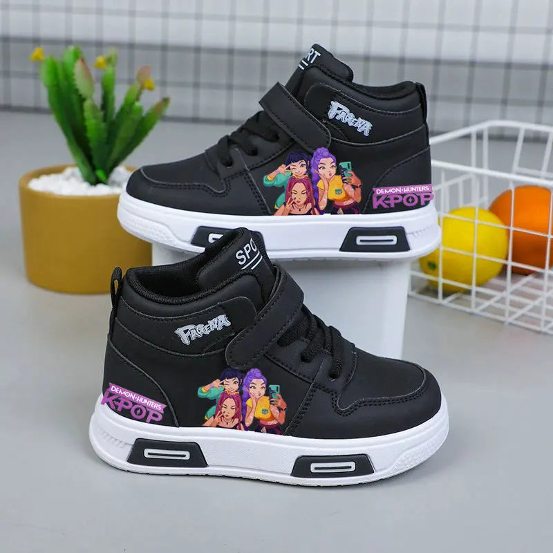 Kpop Demon Hunters High Top Sneakers for Kids Boys Girls Fashion Sport Shoes Anti Slip Casual Footwear Children Leather Sneaker