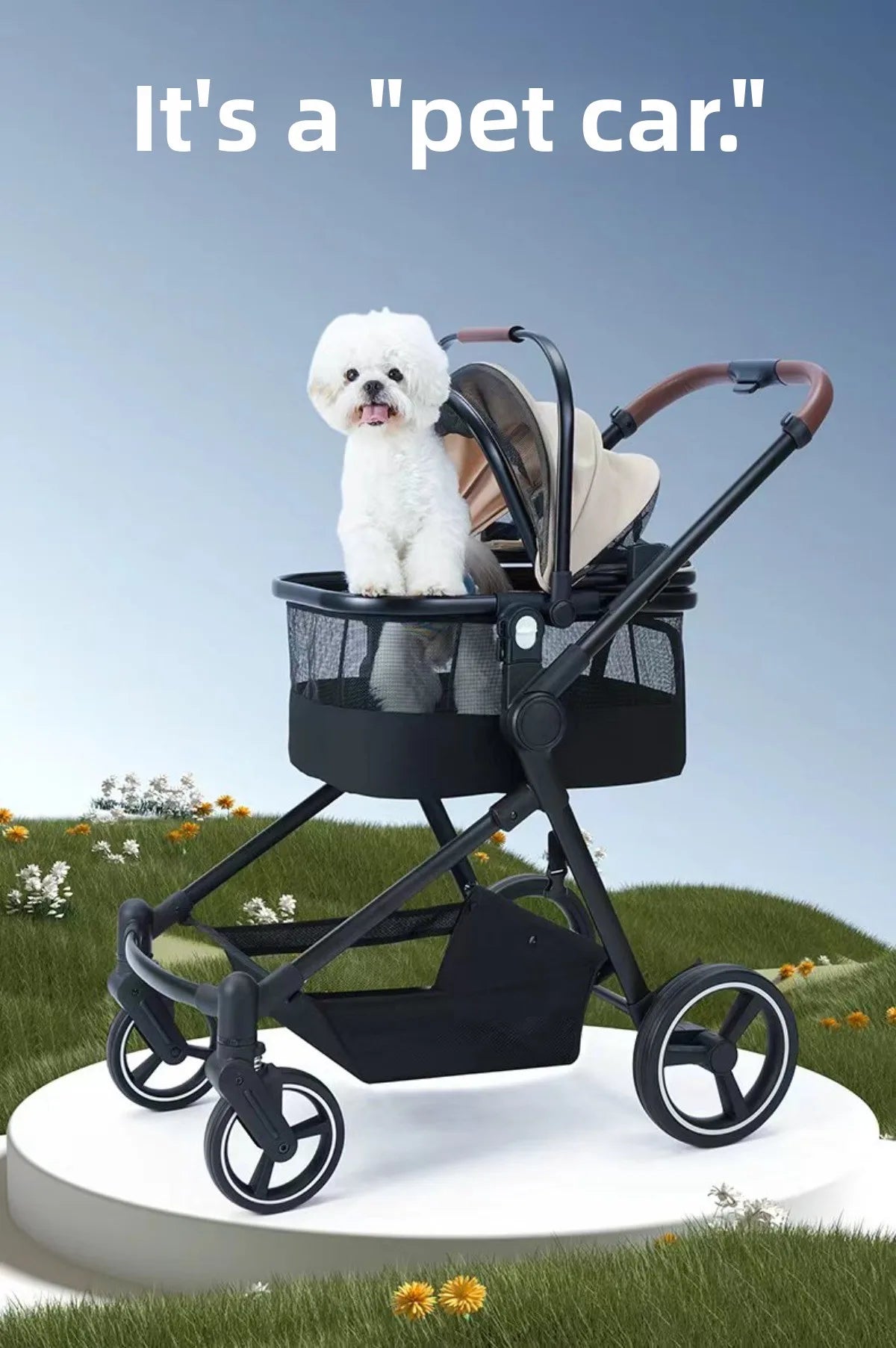 Foldable I YAN multi-functional pet and baby stroller with detachable design, shown in a compact, portable setup for easy transport.
