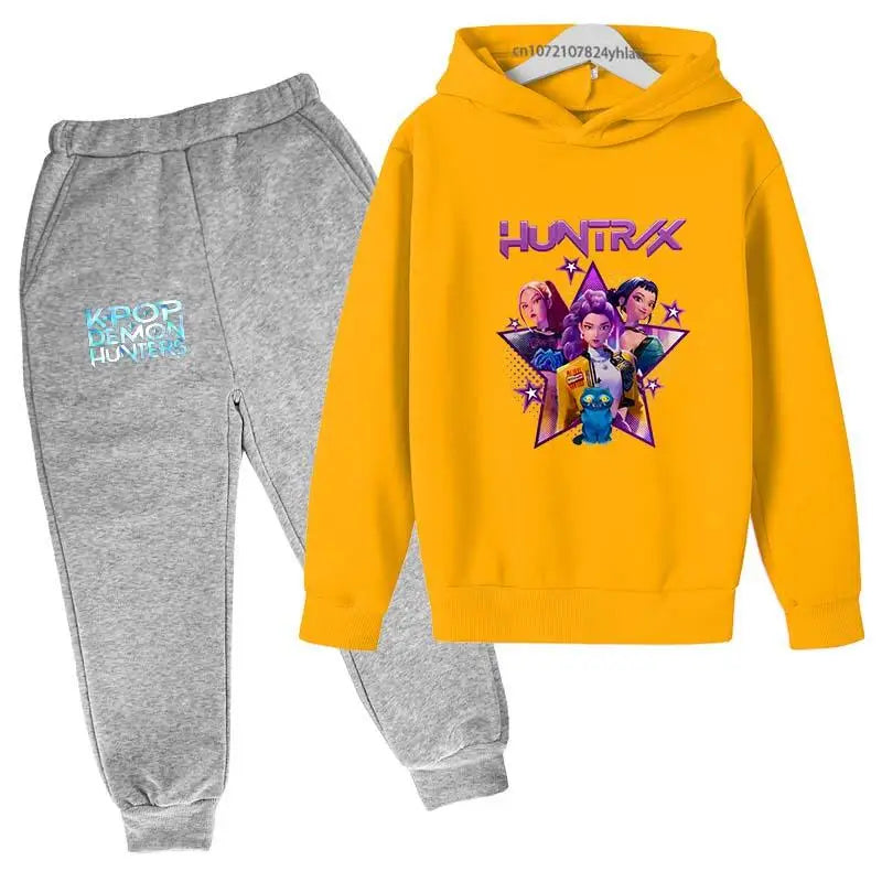 Kpop Demon Hunters Kids Cartoon Print Hoodie And Pants Set 2pcs Tracksuit Casual  Clothing for Boys And Girls 2-13 Years
