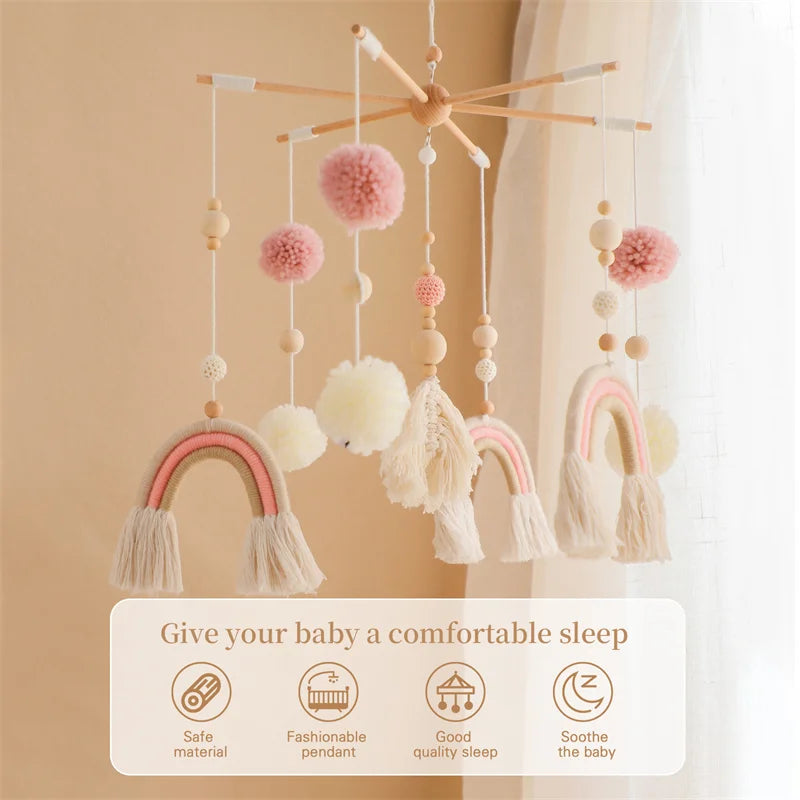 Boho Rainbow Baby Crib Mobile – Wooden Montessori Bed Bell for Newborns - I YAN