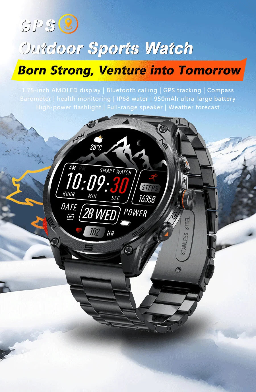 2026 New Military Smart Watch 1000Mah Battery GPS trace Compass 10ATM Waterproof Tactics Sport Flashlight call Smart Watch Men