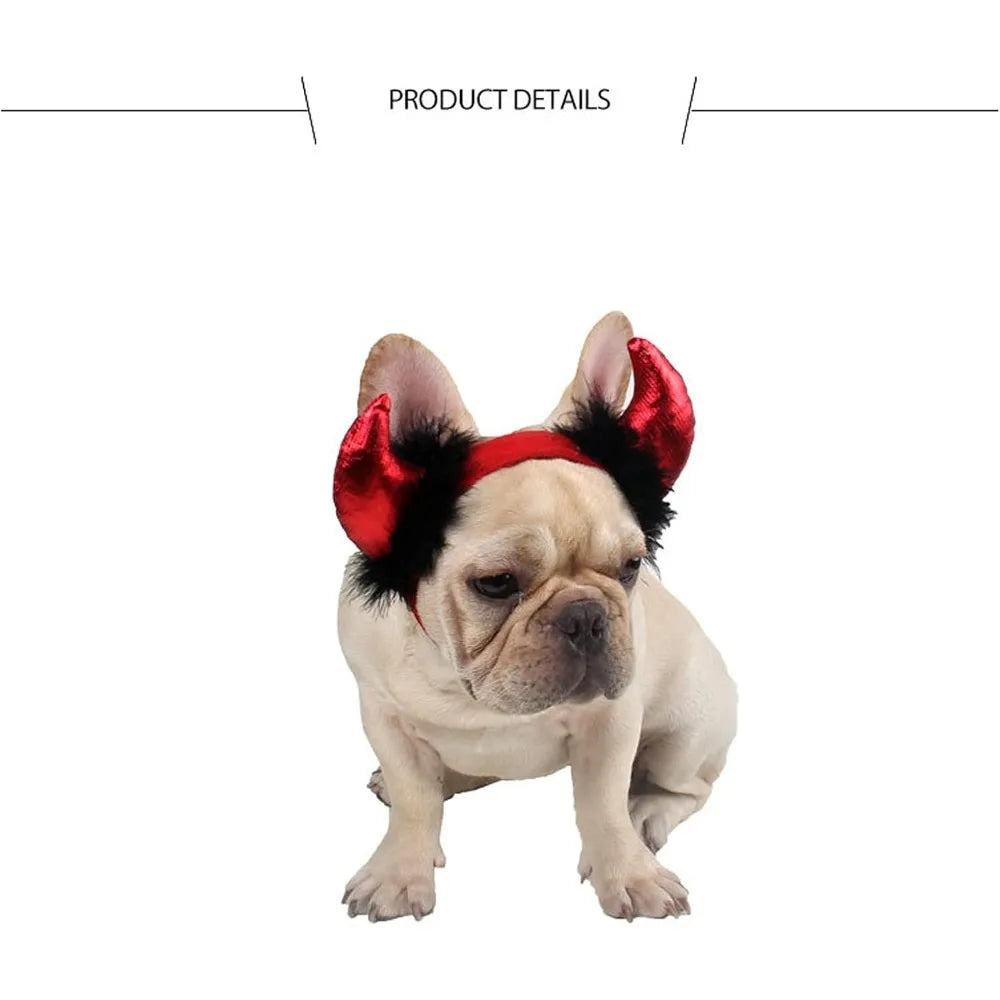 Pet Halloween Costumes: Devil Horn Headband and Dress Up Accessories for Cats and Small Dogs, Red