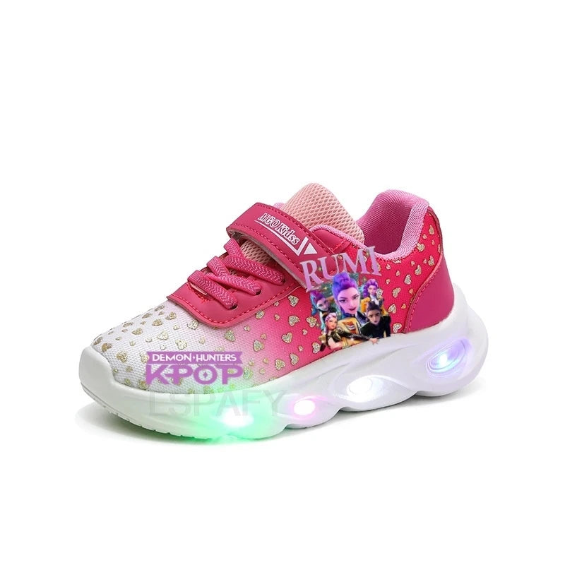 Kpop Demon Hunter LED Light Up Shoes 2026 Spring Autumn Mesh Soft Sole Cartoon Sneakers for Baby Girls Toddlers