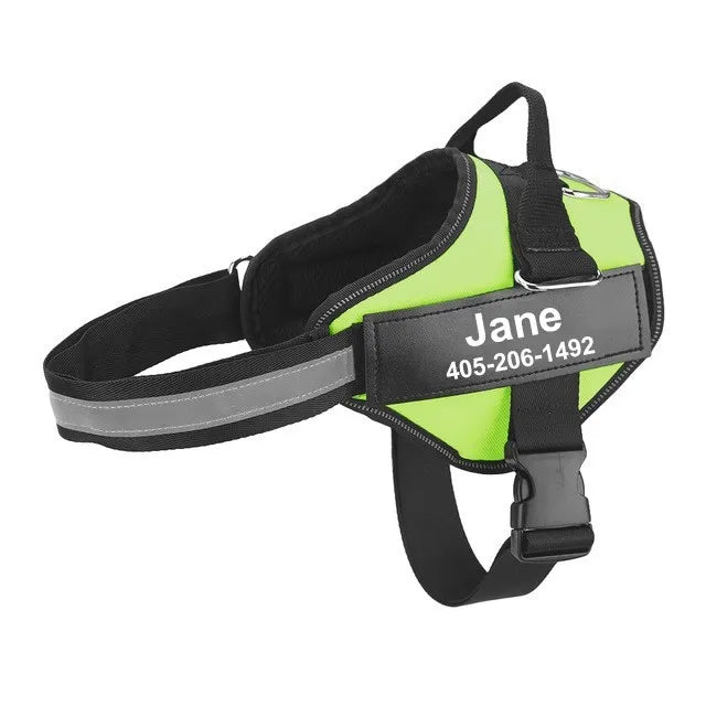 Adjustable reflective dog harness by I YAN, breathable no-pull vest for small and large dogs, shown on a dog in outdoor setting.