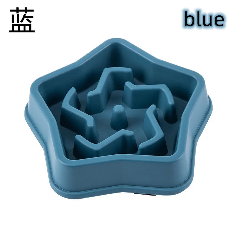 I YAN pet slow food bowl for cats and dogs, round, thickened, non-slip with colorful shapes to prevent choking and aid digestion.