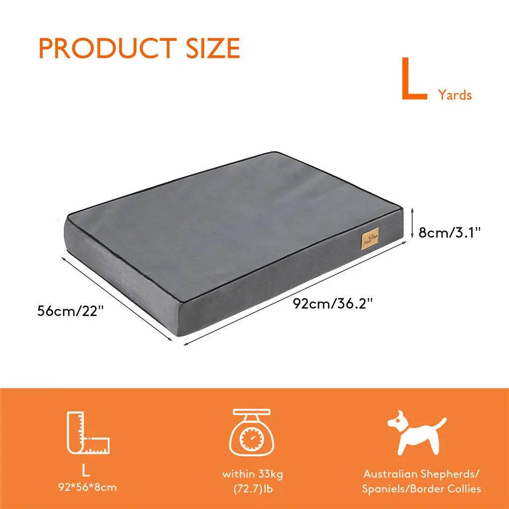 I YAN jumbo dog bed with memory foam base, washable waterproof cover, plush cushion, ideal for large pets and crates.