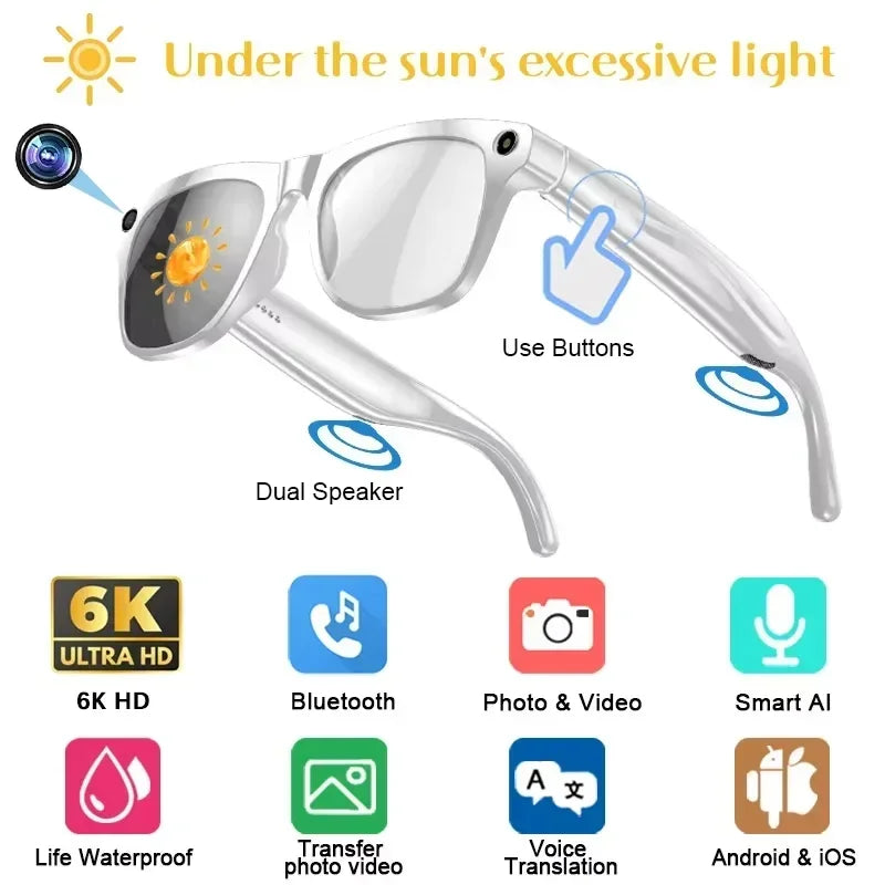 Lenovo 100MP Camera 8K HD Smart Glasses Chat GPT 260mAh Battery Bluetooth Call Voice Assistant Control Smart Glasses for Men