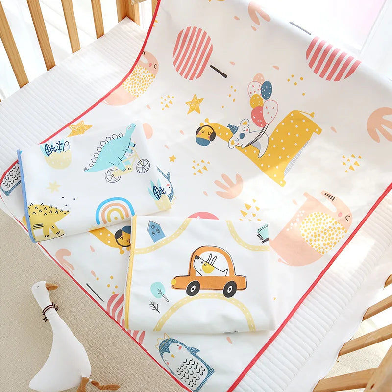 I YAN waterproof baby changing pad cover on a travel mattress, reusable diaper pad protector for infants and kids.