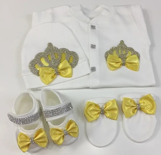 Luxury Newborn Baby Romper Set 4-Piece – Crystal Crown Layette for Photography & Coming Home - I YAN