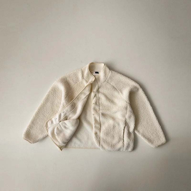 5125 Korean Children's Clothing 2024 Winter Boys and Girls Pure Color Lamb Wool Coat Plus Velvet Padded Jackets