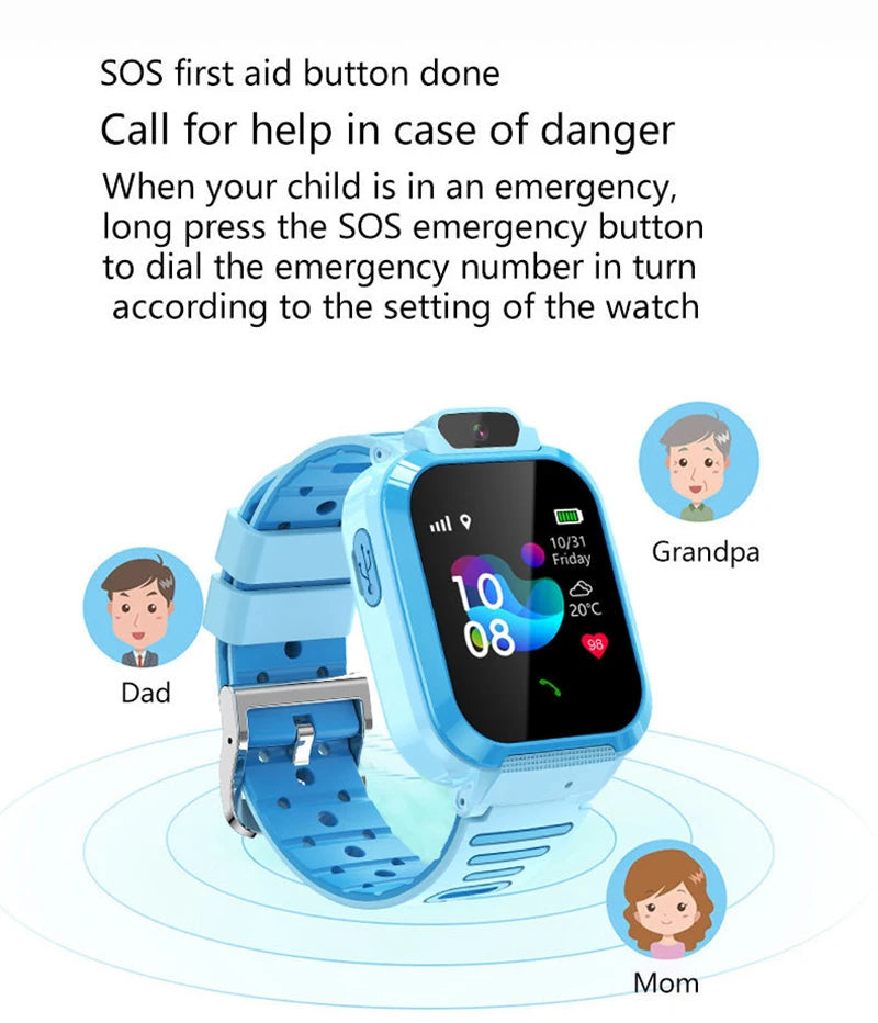 Kids Smart Watch SOS GPS Location Phone Call Sim Card Child Smart Watch Camera Waterproof Upgrade Watch For Kids Gift