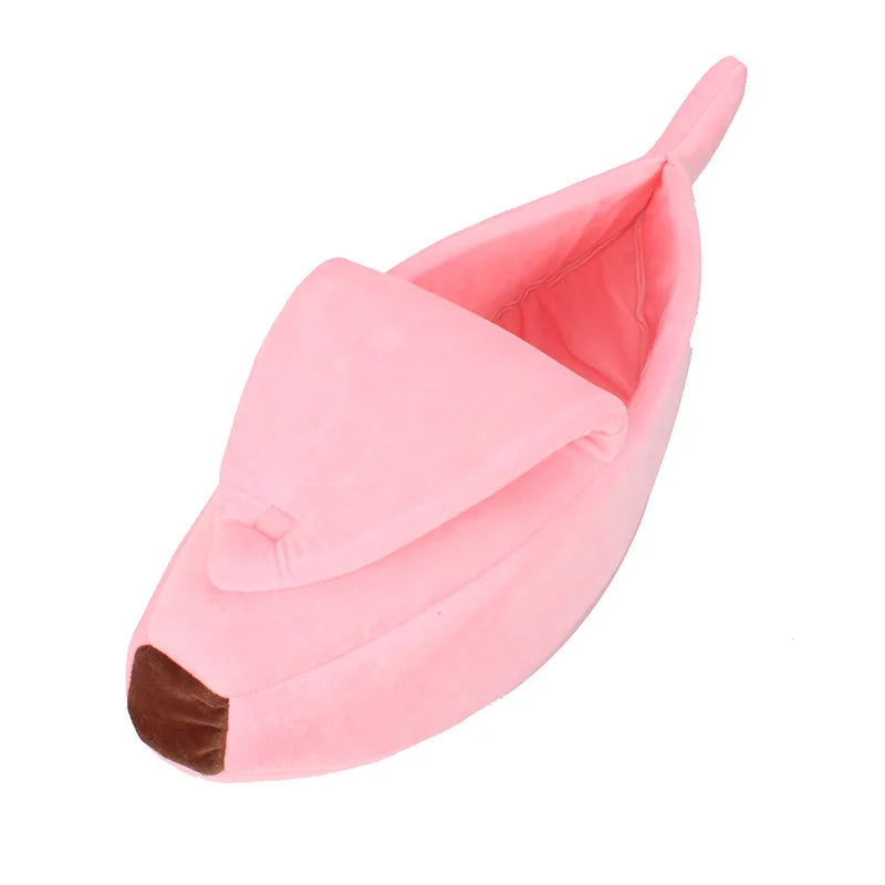 Colorful I YAN banana-shaped cat bed house with cozy, durable cushion and portable design for cats and small pets.