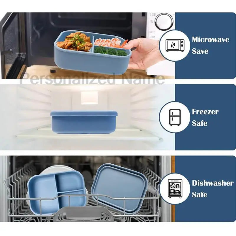 Silicone Lunch Box with 3 Compartments – Leakproof BPA Free Bento Box - I YAN