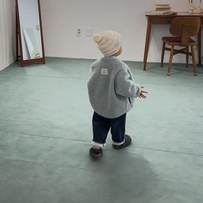 5125 Korean Children's Clothing 2024 Winter Boys and Girls Pure Color Lamb Wool Coat Plus Velvet Padded Jackets