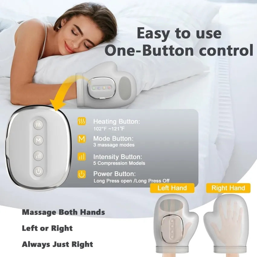 Hand Massager with Heat and Compression with 3 Massages，3Temperature Finger Massager for Arthritis,Wrist & Carpal Tunnel Relief