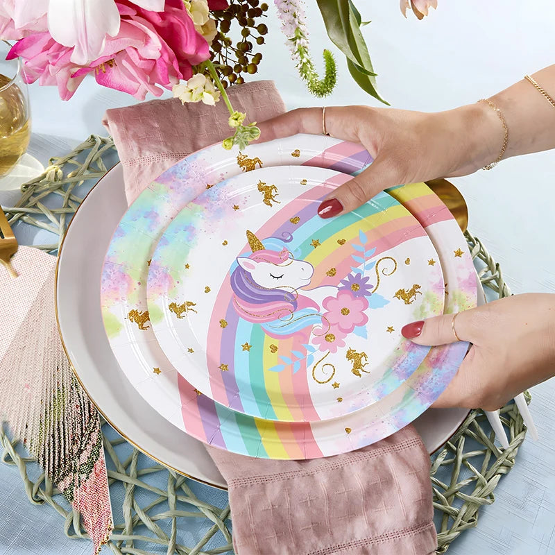 Unicorn Party Disposable Tableware Plates Napkin Rainbow Unicorn Birthday Party Decor Kids Birthday Party Supplies Baby Shower