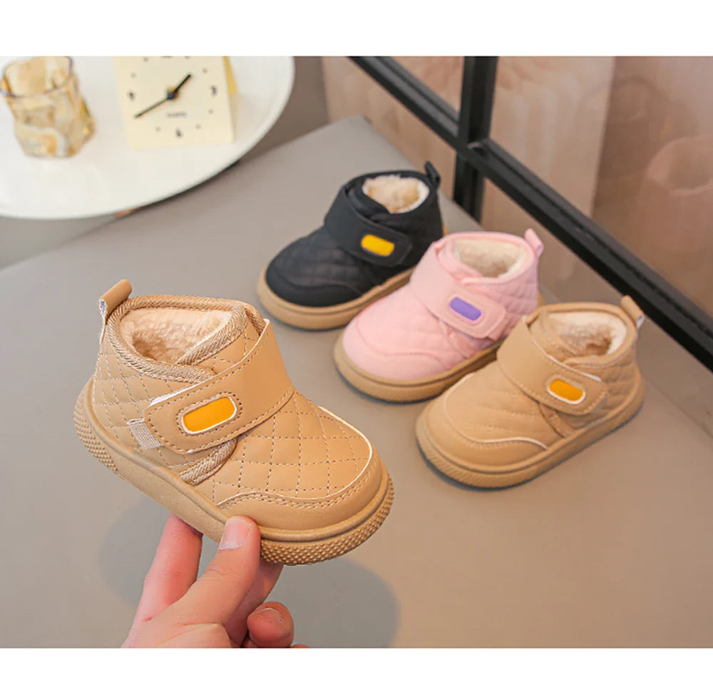 Winter Plush Boots For Children PU Leather Boy's Girl's Cotton Shoes Thick Warm Kid's Snow Boots Faux Fur Boots For Kids