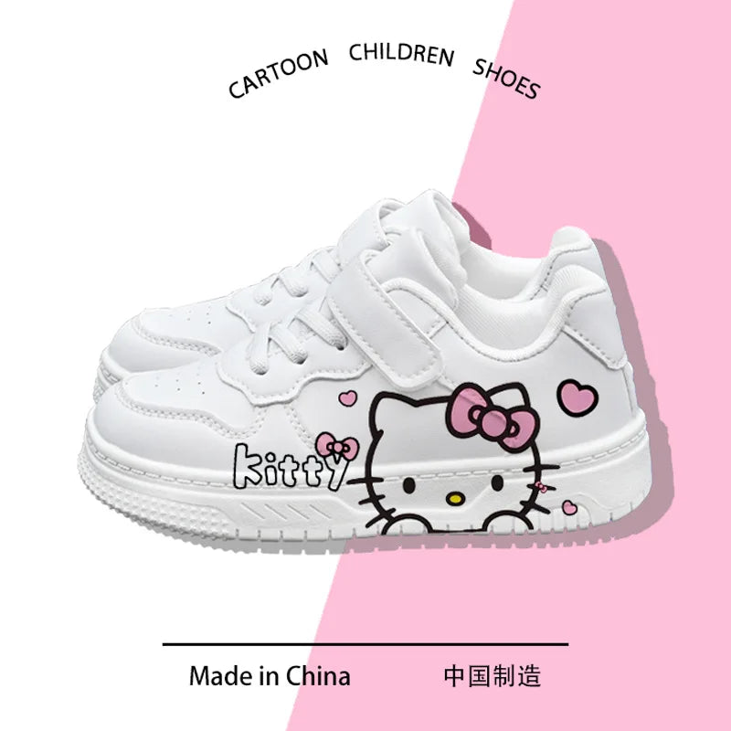New Hello Kitty Girls Low Top White Sneakers Cute Cartoon Casual Shoes Fashion Canvas Shoes For School Kids Wholesale