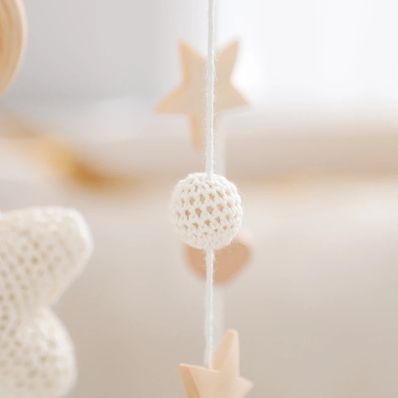 Crochet Stars Baby Crib Mobile – Wooden Bed Bell Hanging Toy for Newborns 0-12M - I YAN