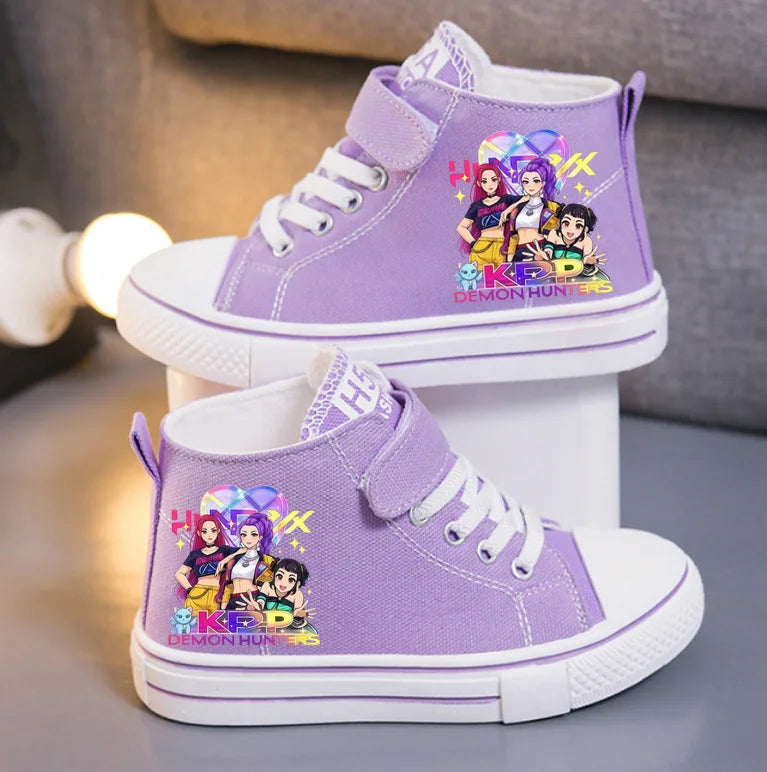 KPop Demon Hunters Canvas Shoes Student Casual Children Slip on Flat Board Shoes Kids Soft Bottom Non Slip Breathable Sneakers