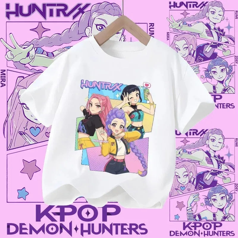 Soft Cotton T-Shirt for Girls  Movie Design Children's Clothing Gifts K-Pop Demon Hunters Fans Fashionable Casual Tops Summer