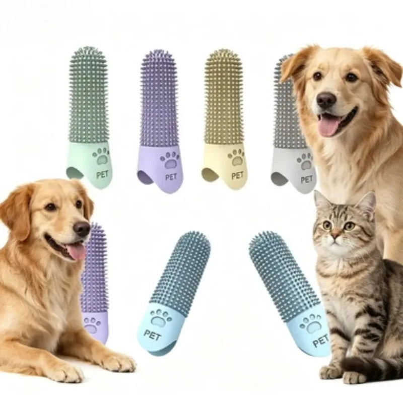 I YAN soft silicone dog toothbrush with 360° finger design for cats and dogs, durable pet finger brush for effective teeth cleaning.