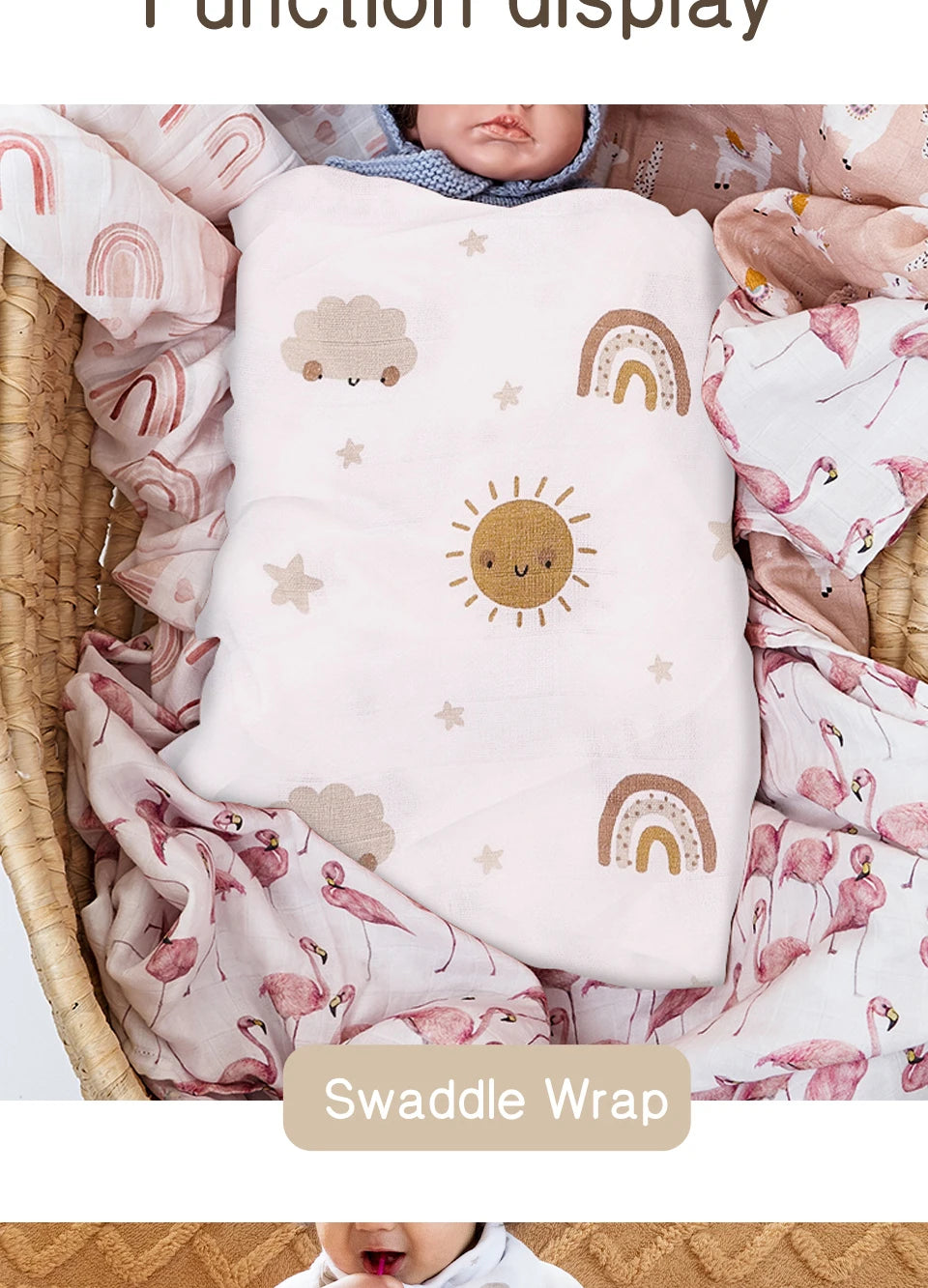 Bamboo Cotton Baby Muslin Swaddle Blanket 120x110cm – Soft Print Baby Towel Wrap for Newborns - I YAN