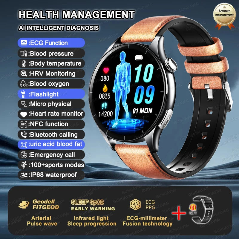 New ECG+PPG Health Diagnosis Smartwatches Men Women Clock Uric Acid Lipid BP Heart rate Tracker NFC Sports Smart Watch IOS
