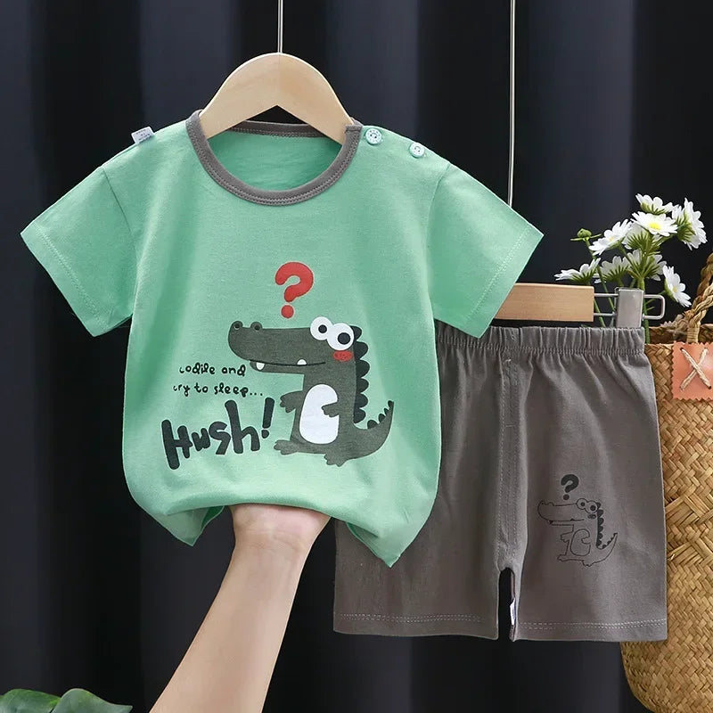 Children's summer cotton T-shirt and shorts set for boys and girls, toddler casual clothing by I YAN, short sleeve, lightweight fabric