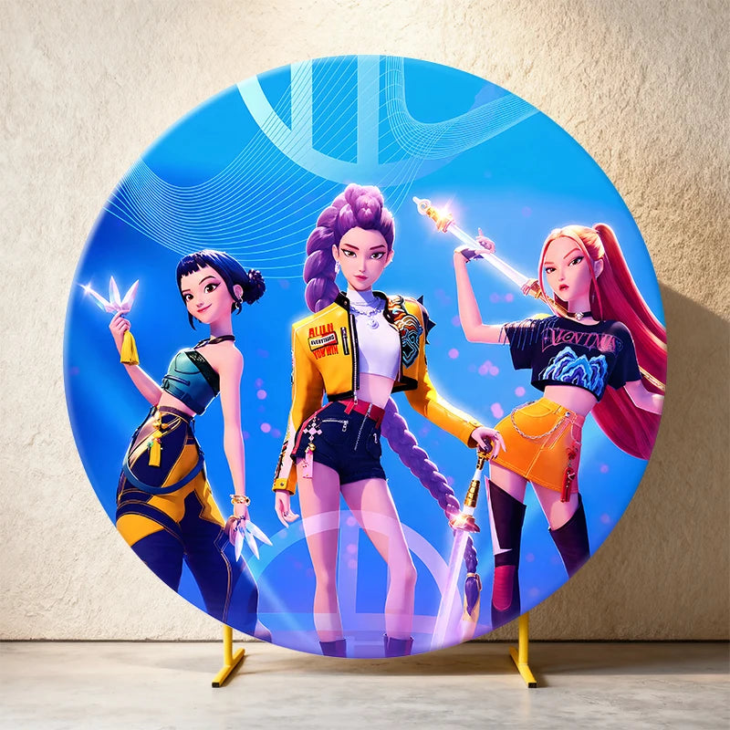Kpop Demon Hunters Round Backdrop Cover Circle Fabric Cover Birthday Party Photo Booth Background Banner Kids Photo Props Supply