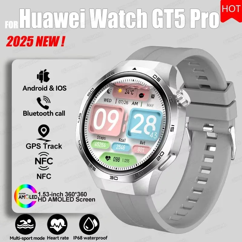 Watch 5 Pro GPS Track Compass Smart Watch Men 360*360 AMOLED Screen NFC BT Call Waterproof Health Monitor Man Smartwatches