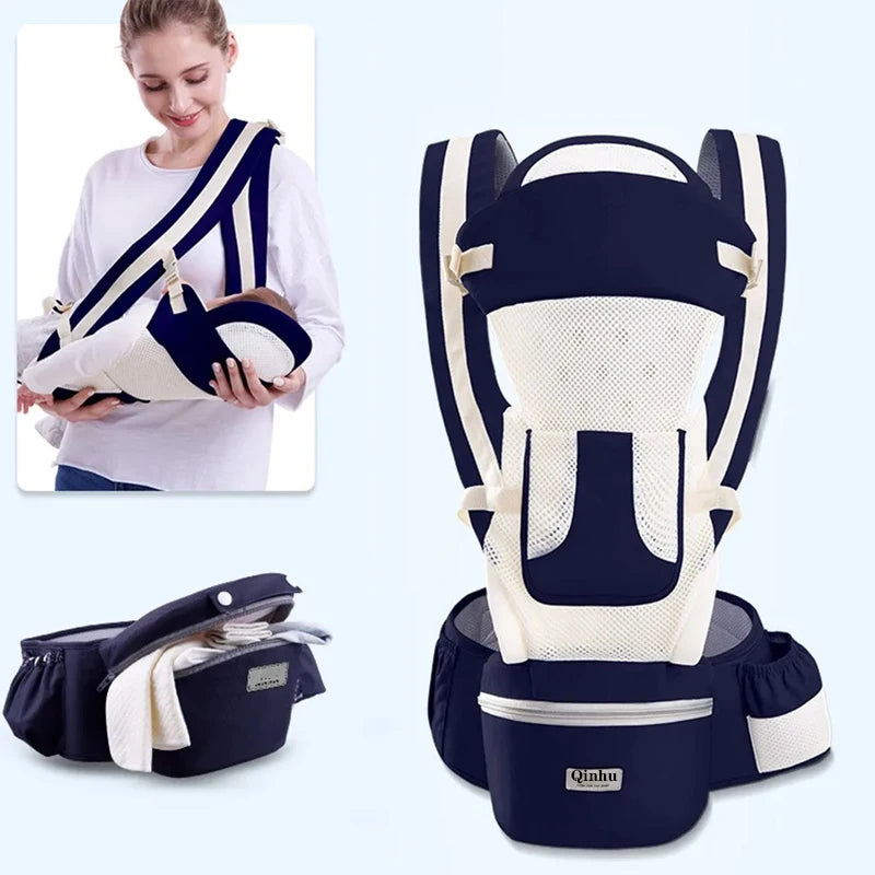 Newborn Ergonomic Baby Carrier Backpack with Hip Seat – Front Facing Kangaroo Wrap for Travel - I YAN