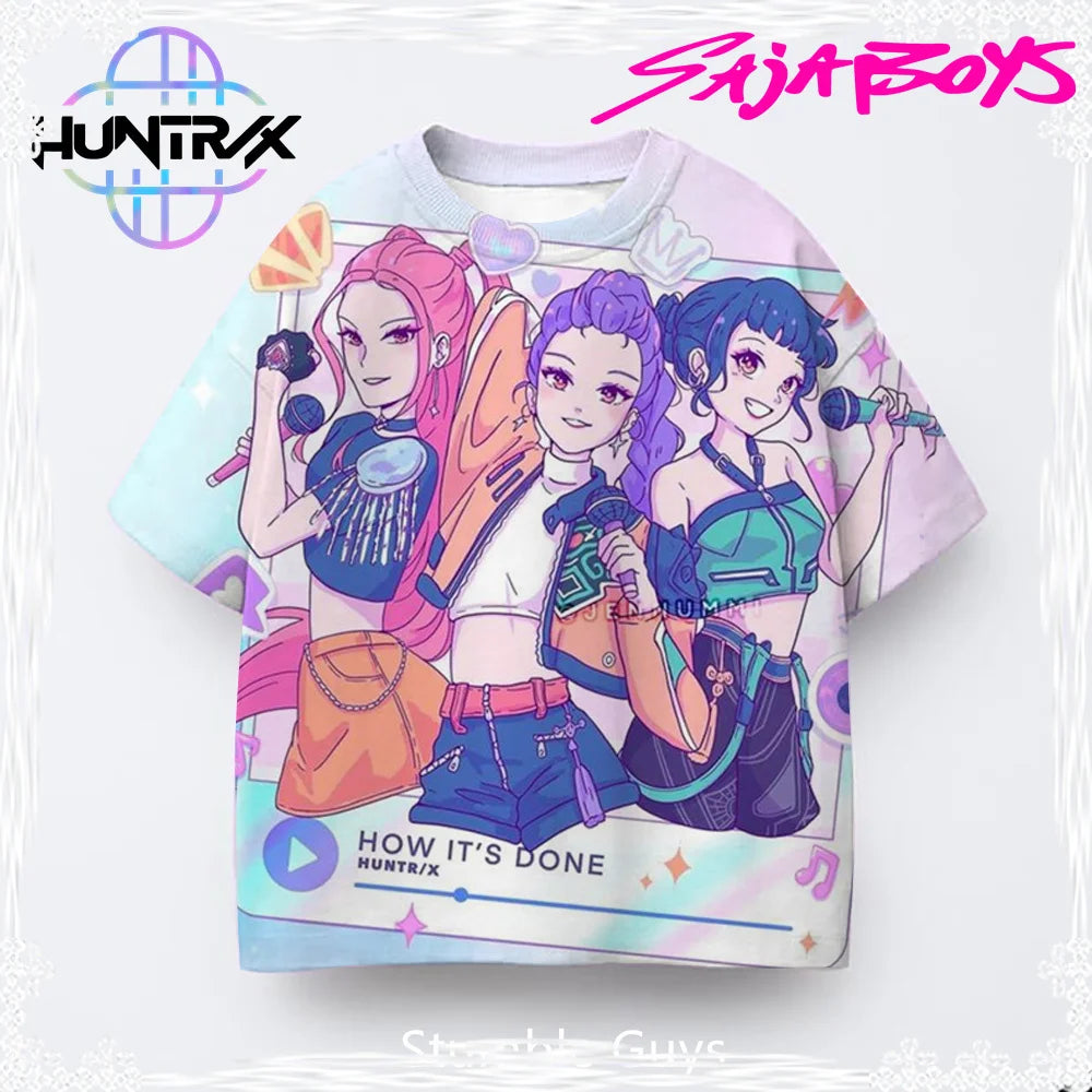 2026 New Girls KPOP Print Short Sleeve T-Shirt Cute Cartoon Graphic Tee Kids Summer 3D Printed Breathable Comfortable Casual Top