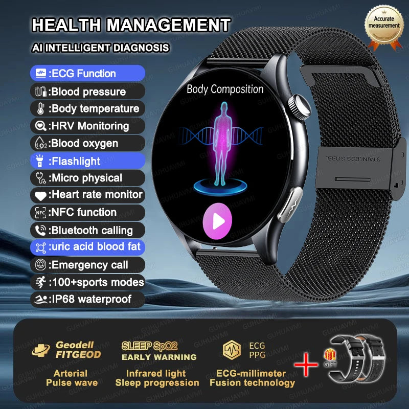 New ECG+PPG Health Diagnosis Smartwatches Men Women Clock Uric Acid Lipid BP Heart rate Tracker NFC Sports Smart Watch IOS