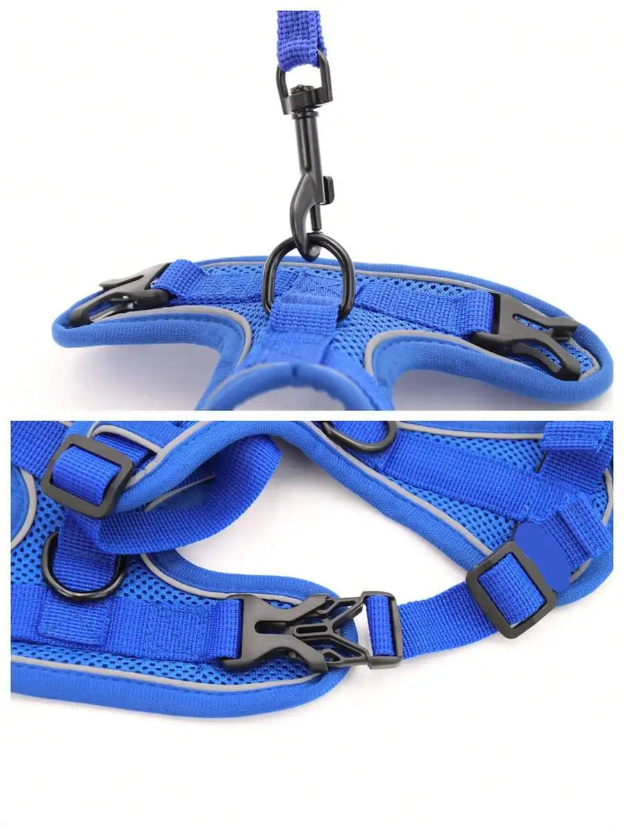 Reflective pet harness and leash set for dogs and cats, adjustable small dog chest strap with soft mesh, escape-proof design by I YAN.
