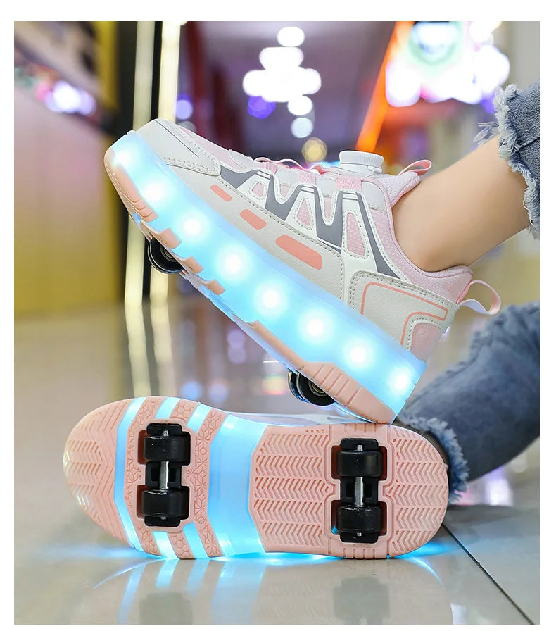 Roller Skate Shoes Kids Sneakers With 4 Wheels LED Light Luminous Children Glowing Fashion Outdoor Sports Shoes Girls Boys Gifts