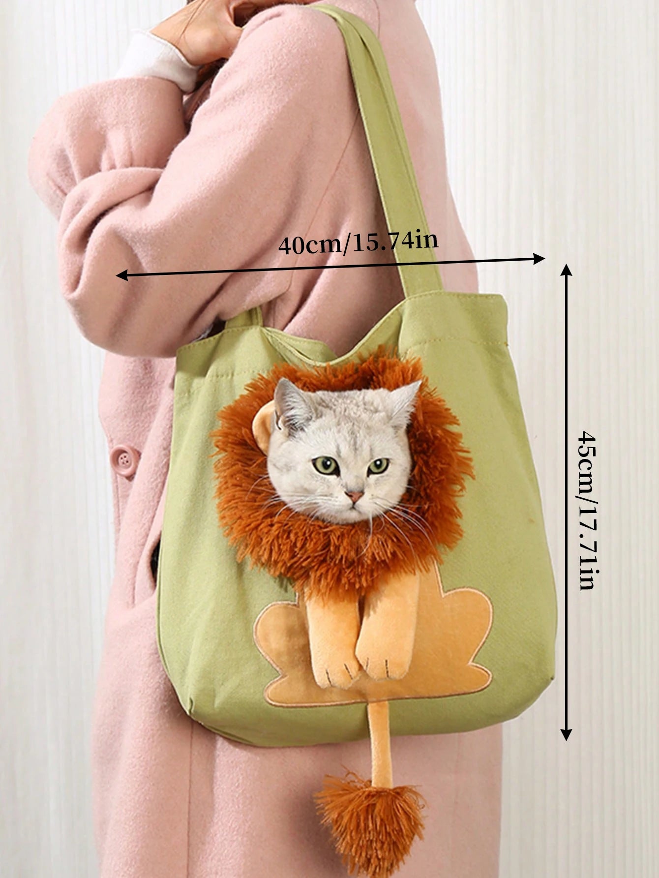 Pet Canvas Shoulder Bag Lion Shaped Cute Cat Carrier Portable Shoulder Carrying Bag Chest Cat Bag Outdoor Cat Tote